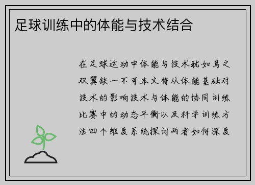 足球训练中的体能与技术结合